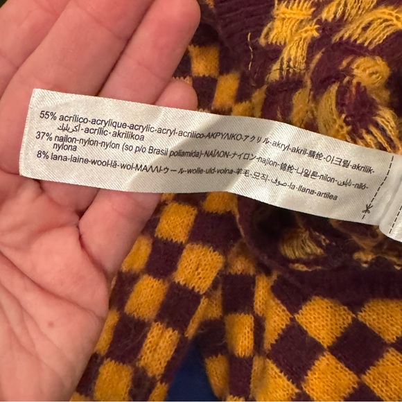 Zara Checkerboard Cropped Cardigan | Size Small | Maroon & Mustard - Picture 13 of 13